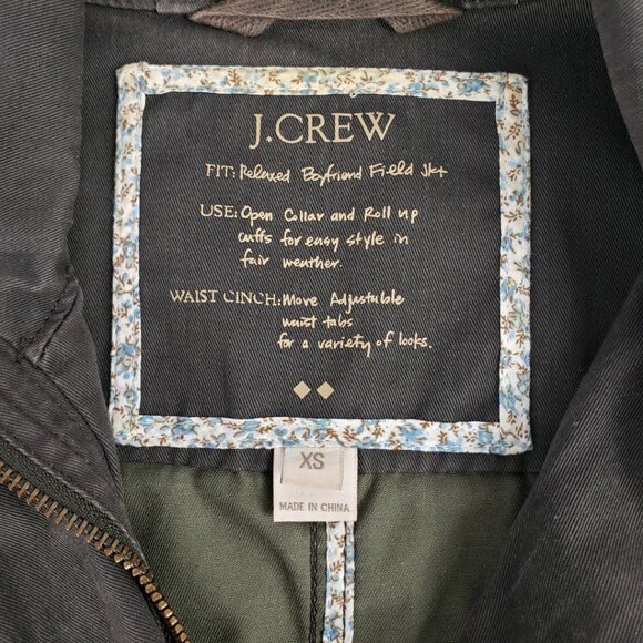 J Crew XS Army Olive Green Boyfriend Field Jacket Adjustable Womens Zipper Coat - Picture 4 of 16